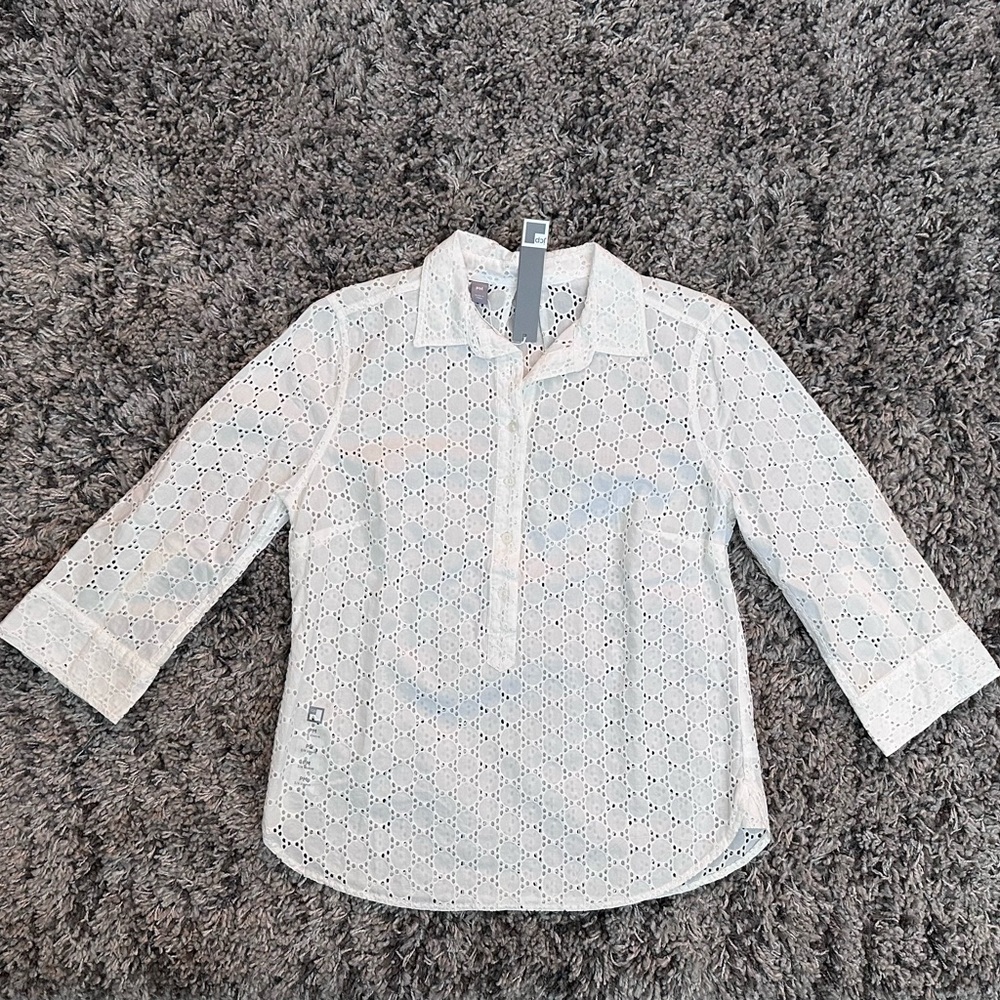 🥥Elegant Botton-Up Eyelet Blouse